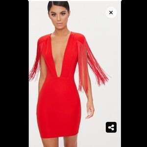 Pretty Little Thing extreme plunge red dress